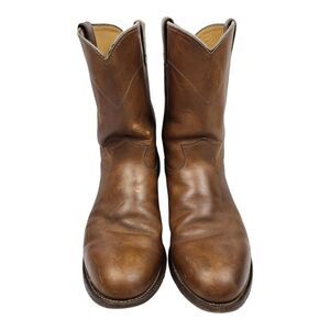 Justin 3408 Men’s Roper Brown Leather Pull-On Cowboy Boots Western Size 12 D